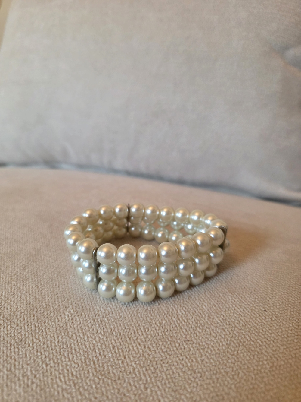 Vintage Faux Pearl Wide Cuff Bracelet Multi Strand Statement